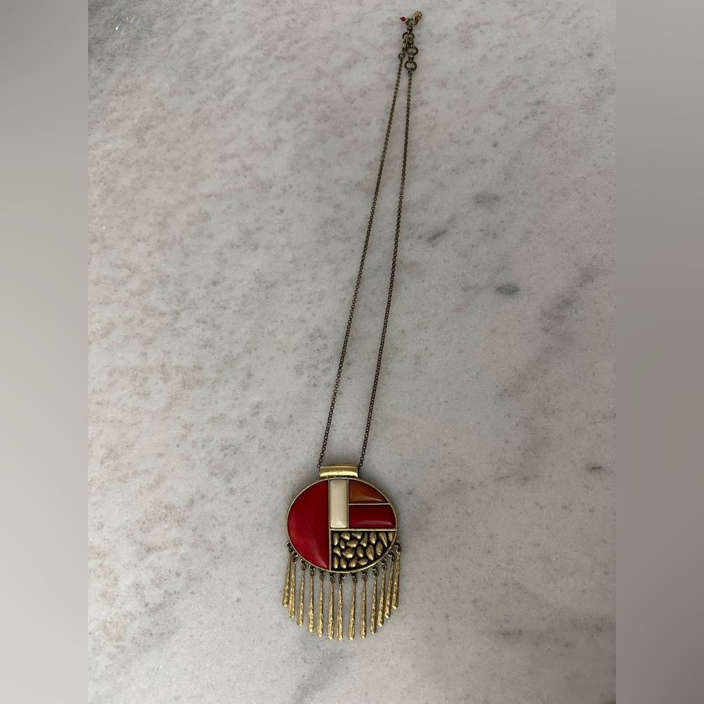 Lucky Brand Red and Gold Geometric Necklace